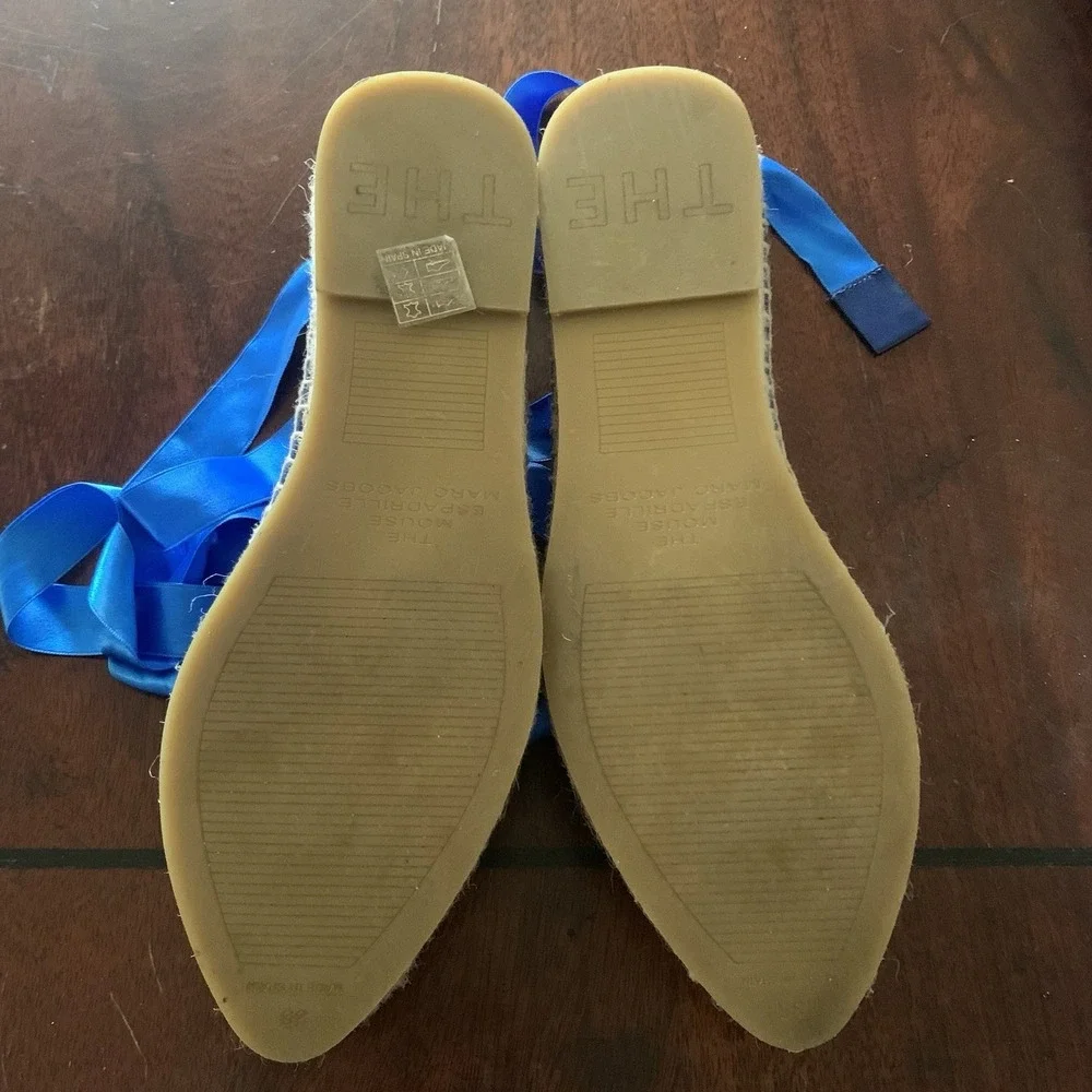 Marc Jacobs Mouse Espadrille Flats Womens 36 Blue Like New Satin Spain Ankle Tie